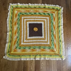 Mid Century Vintage Granny Square‎ Crochet 33" x 33" Afghan Blanket